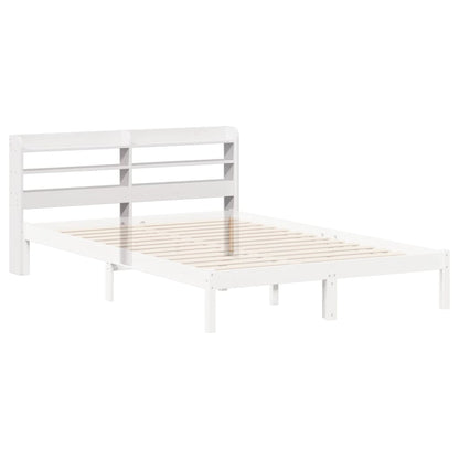 Solid Wood Pine White Headboard with Shelves - 120 cm