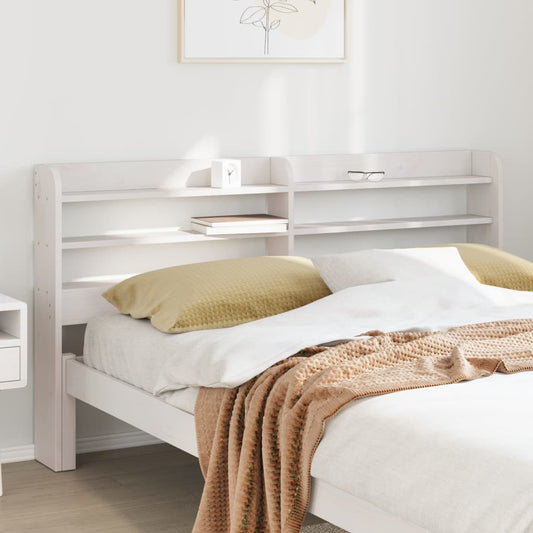 Solid Wood Pine White Headboard with Shelves - 120 cm