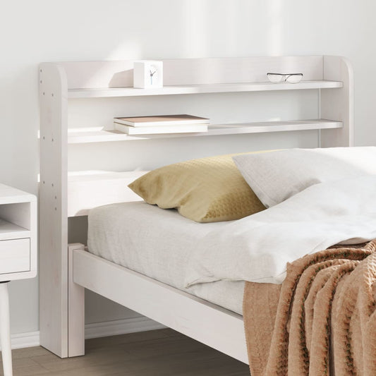 White Solid Pine Headboard with Shelves - 100 cm