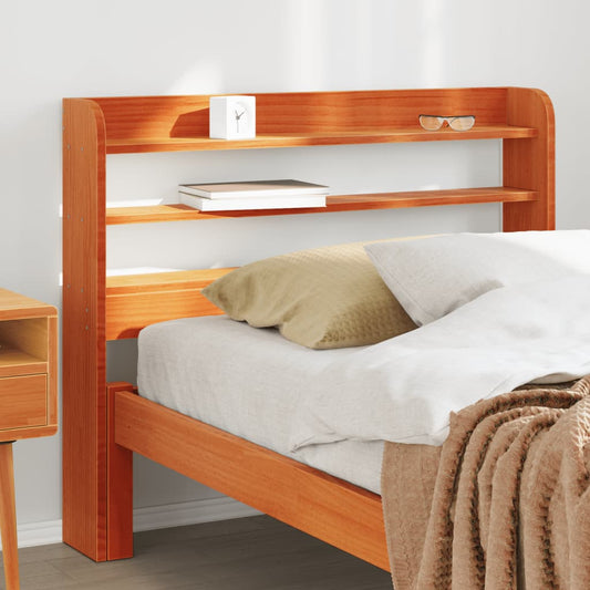 Solid Pine Wood Headboard with Shelves, Wax Brown, 75 cm