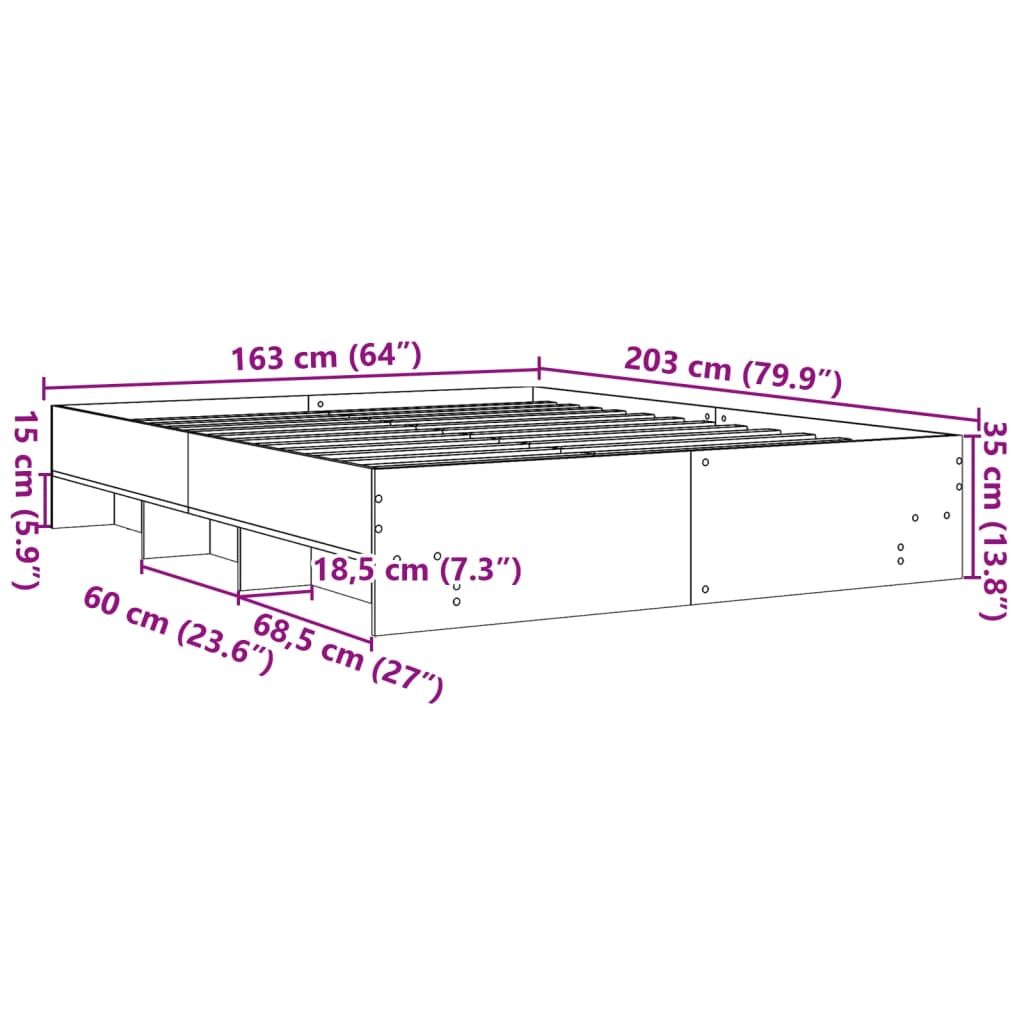 Bed Frame without Mattress Sonoma Oak 160x200 cm Engineered Wood