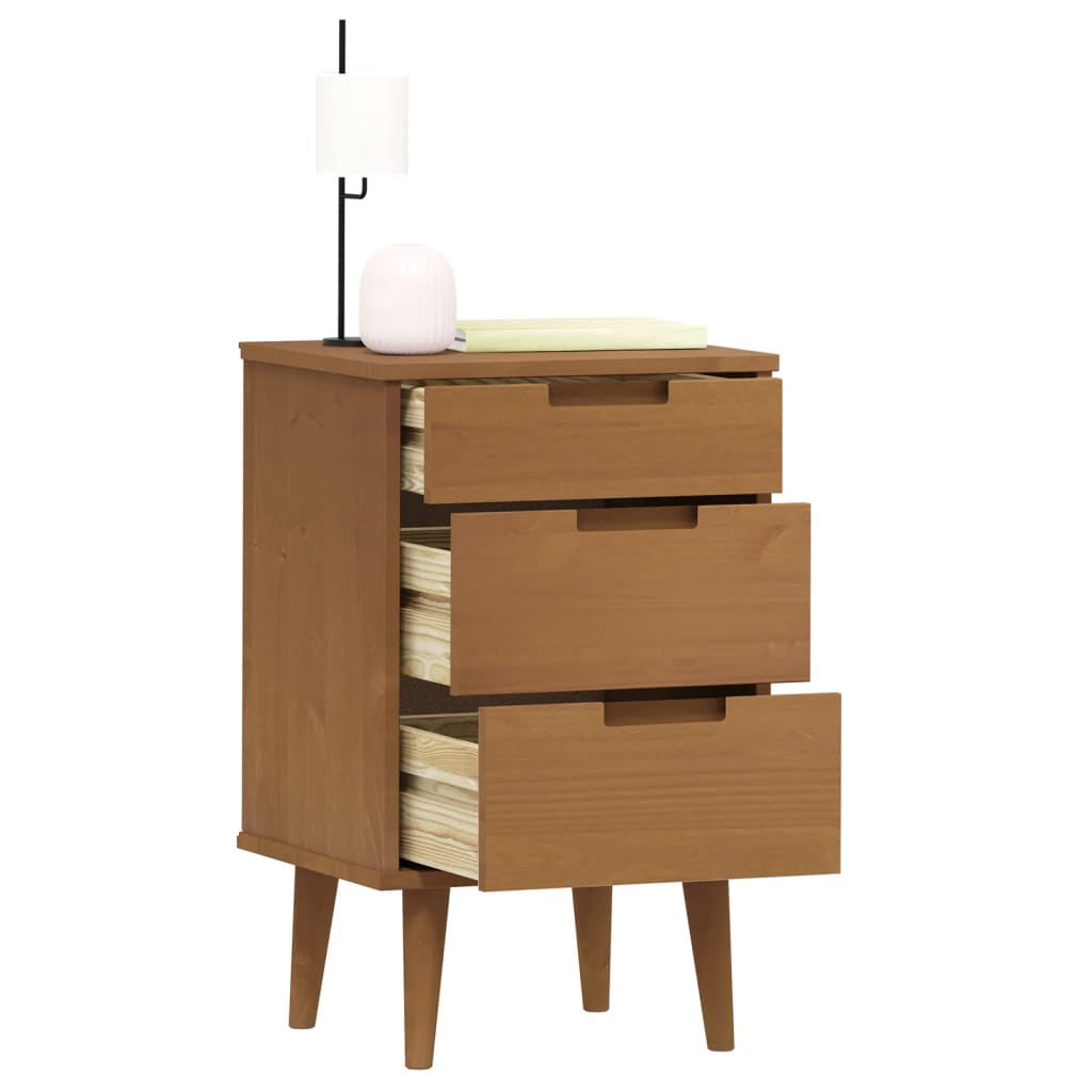 Solid Pine Bedside Cabinet MOLDE - Brown, 40x35x65 cm