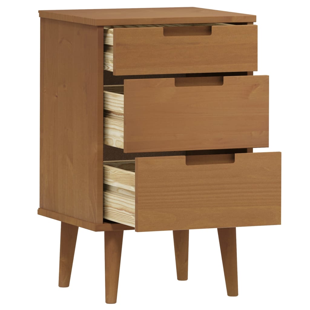 Solid Pine Bedside Cabinet MOLDE - Brown, 40x35x65 cm