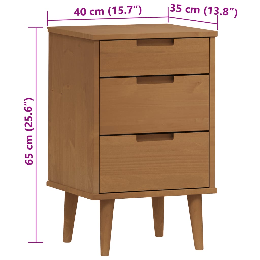 Solid Pine Bedside Cabinet MOLDE - Brown, 40x35x65 cm