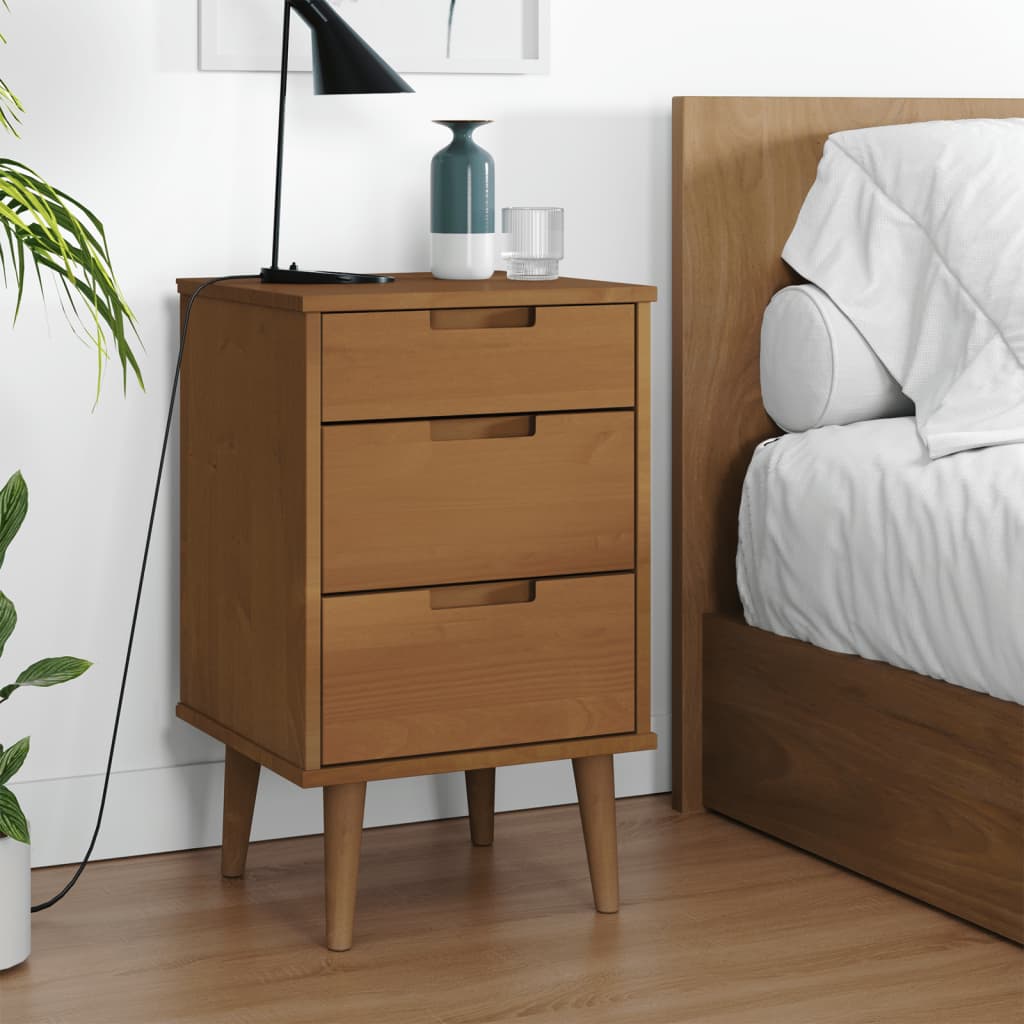 Solid Pine Bedside Cabinet MOLDE - Brown, 40x35x65 cm