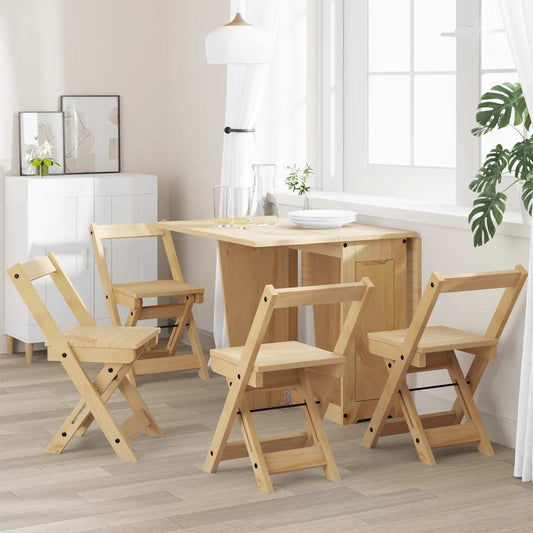 Foldable Dining Chairs 4 pcs, Solid Pine Wood, Wax Brown Finish