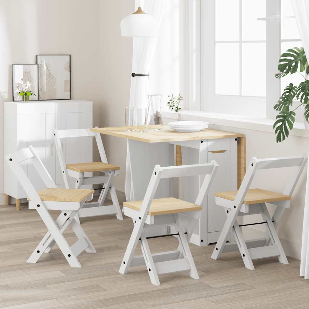 Foldable Dining Chairs 4 pcs - Solid Pine Wood, Corona White