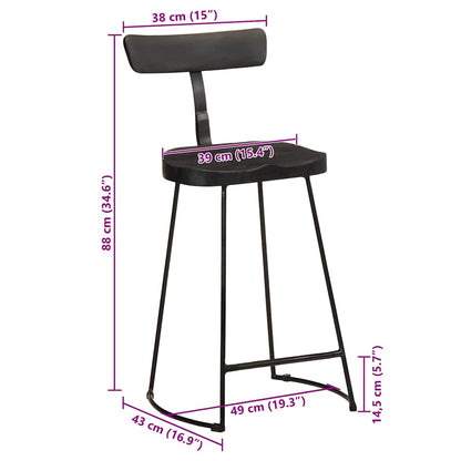 Black Mango Wood Bar Stools Set of 2 - 49x43x88 cm