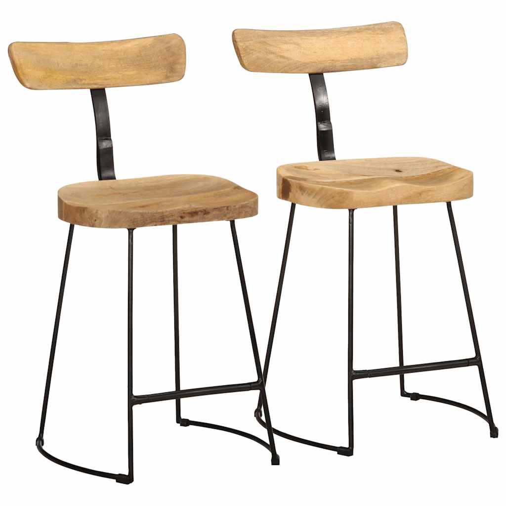 Solid Mango Wood Bar Stools Set of 2, 49x43x79 cm