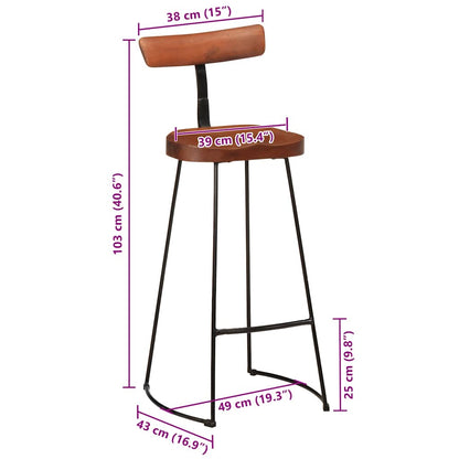 Set of 2 Solid Mango Wood Bar Stools, 49x43x103 cm