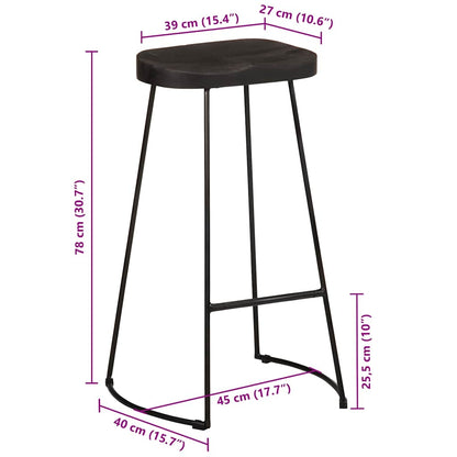 Set of 2 Black Mango Wood Bar Stools - 45x40x78 cm