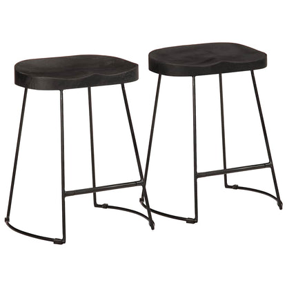 Black Solid Mango Wood Bar Stools, Set of 2, 46x38x52 cm