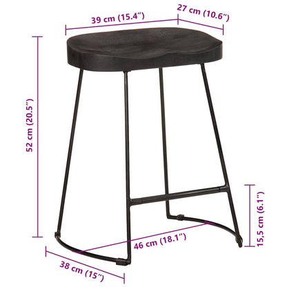 Black Solid Mango Wood Bar Stools, Set of 2, 46x38x52 cm