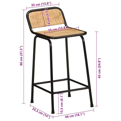 Solid Mango Wood Bar Stools - Set of 2, 46x35.5x80 cm