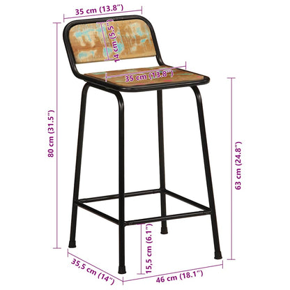 Reclaimed Solid Wood Bar Stools - Set of 4, 46x35.5x80 cm