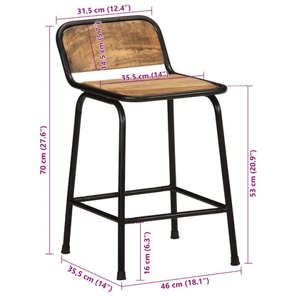 Solid Wood Mango Bar Stools Set of 2 - 46x35.5x70 cm