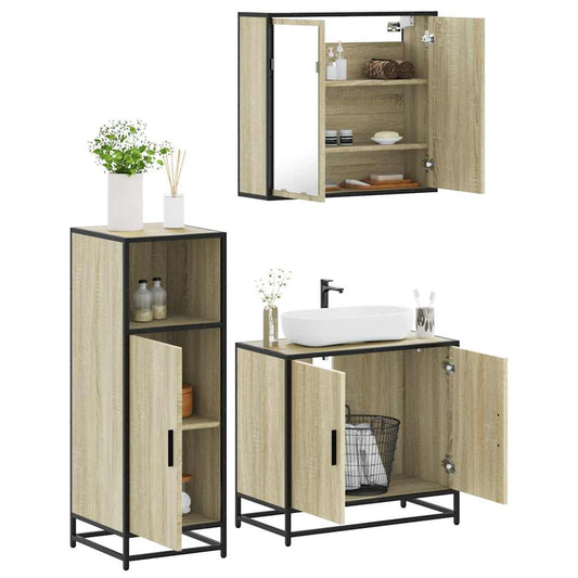 3 Piece Bathroom Furniture Set Sonoma Oak Engineered Wood