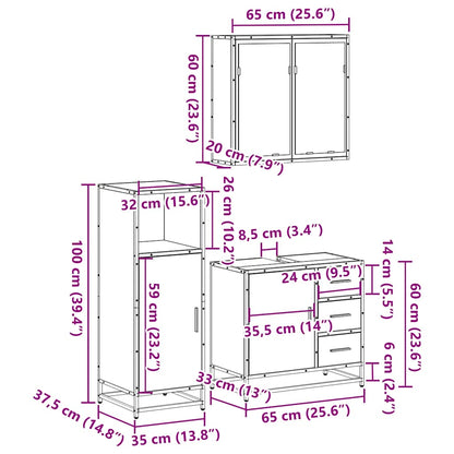 3 Piece Bathroom Furniture Set Grey Sonoma Engineered Wood