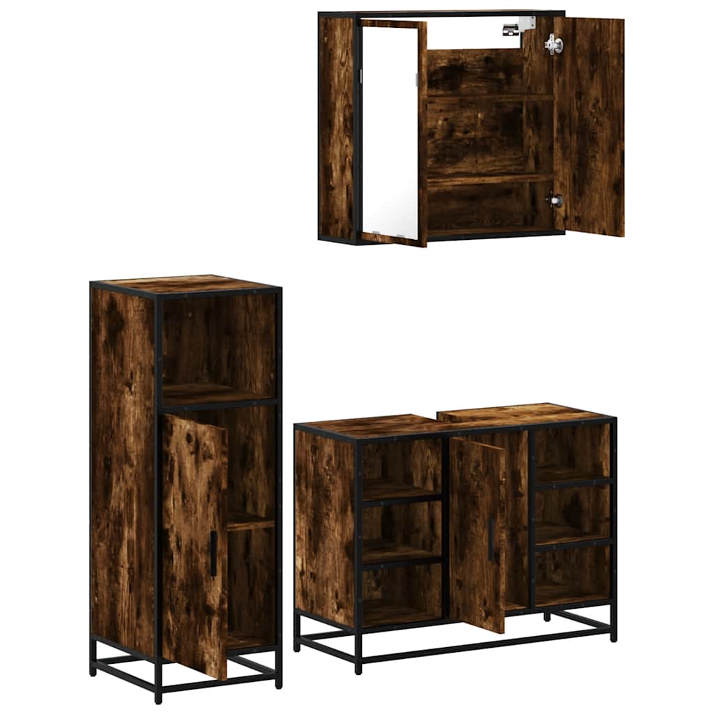 3 Piece Bathroom Furniture Set Smoked Oak Engineered Wood
