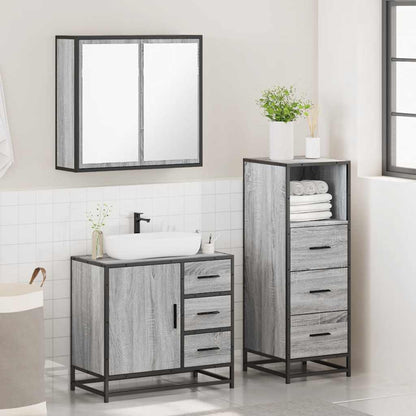 3 Piece Bathroom Furniture Set Grey Sonoma Engineered Wood