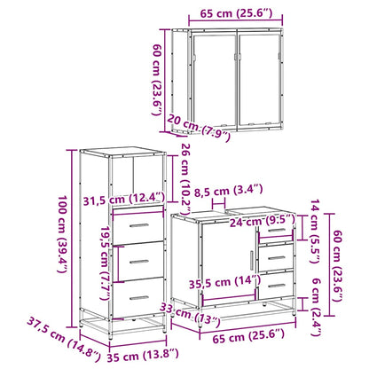 3 Piece Bathroom Furniture Set Grey Sonoma Engineered Wood