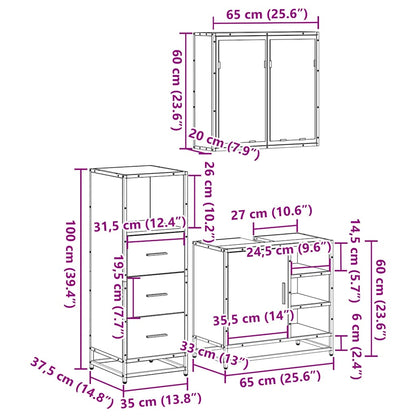 3 Piece Bathroom Furniture Set Sonoma Oak Engineered Wood