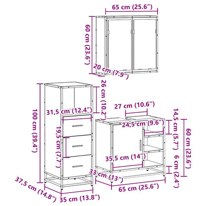3 Piece Bathroom Furniture Set Brown Oak Engineered Wood