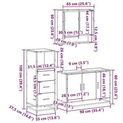 3 Piece Bathroom Furniture Set Sonoma Oak Engineered Wood