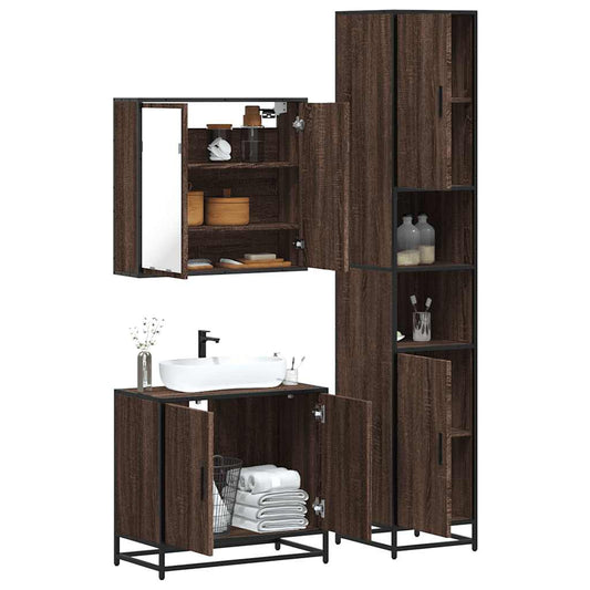 3 Piece Bathroom Furniture Set Brown Oak Engineered Wood