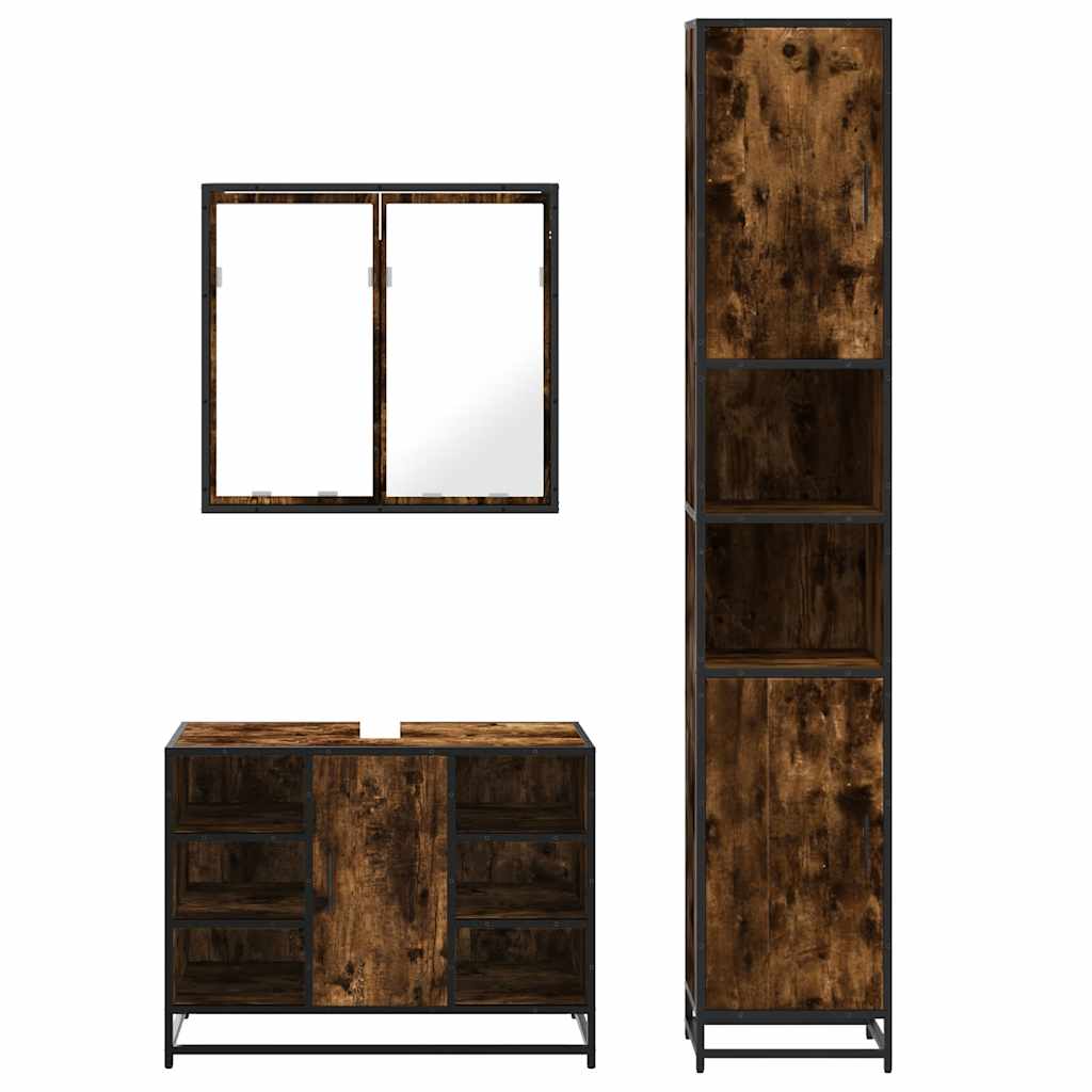 3 Piece Bathroom Furniture Set Smoked Oak Engineered Wood