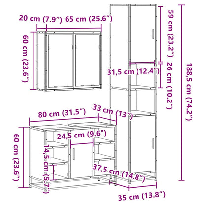 3 Piece Bathroom Furniture Set Smoked Oak Engineered Wood