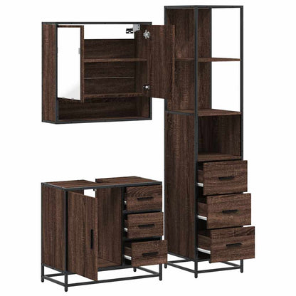 3 Piece Bathroom Furniture Set Brown Oak Engineered Wood