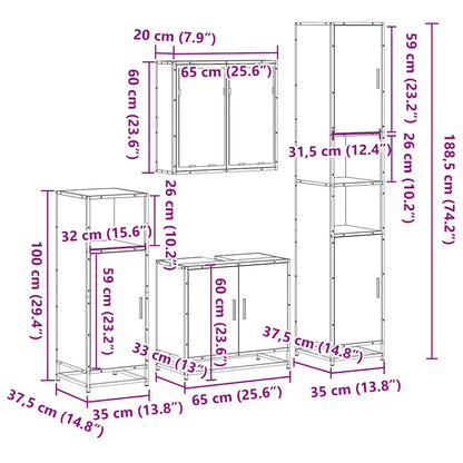4 Piece Bathroom Furniture Set Brown Oak Engineered Wood