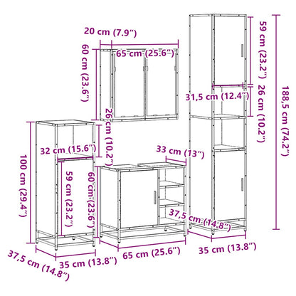 4 Piece Bathroom Furniture Set Grey Sonoma Engineered Wood