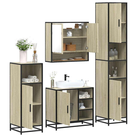 4 Piece Bathroom Furniture Set Sonoma Oak Engineered Wood