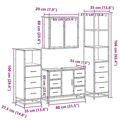 4 Piece Bathroom Furniture Set Smoked Oak Engineered Wood