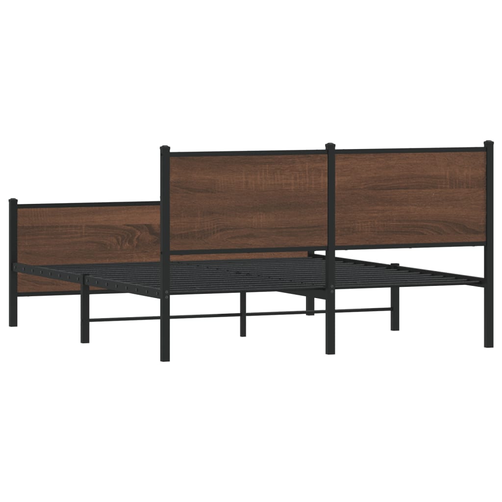 Metal Bed Frame without Mattress Brown Oak 160x200 cm