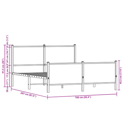 Metal Bed Frame without Mattress Brown Oak 160x200 cm