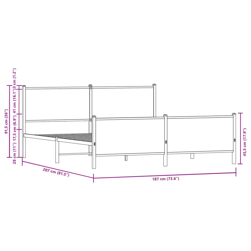 Metal Bed Frame without Mattress Brown Oak 180x200 cm Super King
