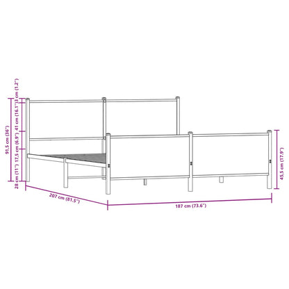 Metal Bed Frame without Mattress Brown Oak 180x200 cm Super King