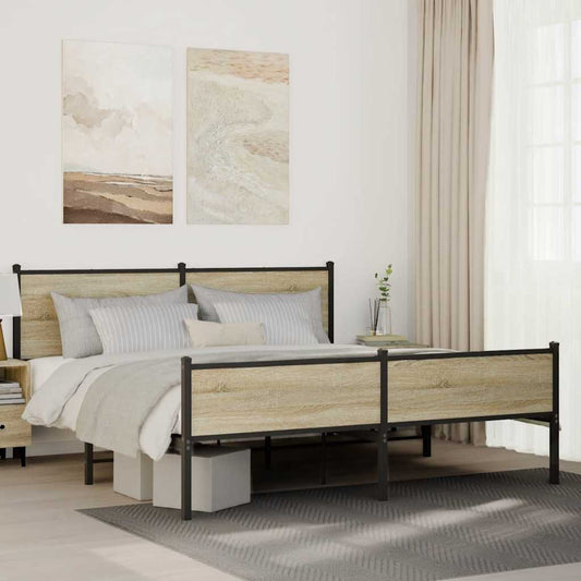 Metal Bed Frame without Mattress Sonoma Oak 180x200 cm Super King