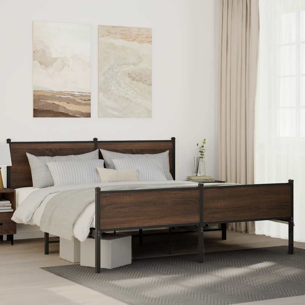 Metal Bed Frame without Mattress Brown Oak 183x213 cm
