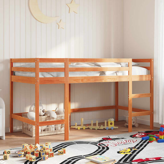 Wax Brown Kids' Loft Bed with Ladder 80x200 cm - No Mattress Included