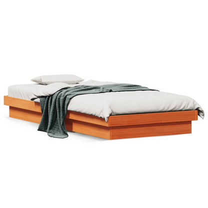Wax Brown LED Bed Frame, Solid Wood, 75x190cm, No Mattress