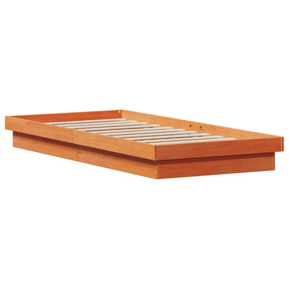 Wax Brown LED Bed Frame, Solid Wood, 75x190cm, No Mattress