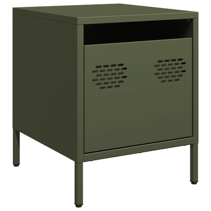 Olive Green Steel Bedside Cabinet, 35x39x43.5 cm - Modern Design
