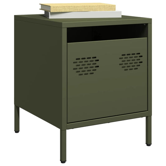 Olive Green Steel Bedside Cabinet, 35x39x43.5 cm - Modern Design