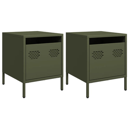 Olive Green Steel Bedside Cabinets 2pcs - 35x39x43.5 cm