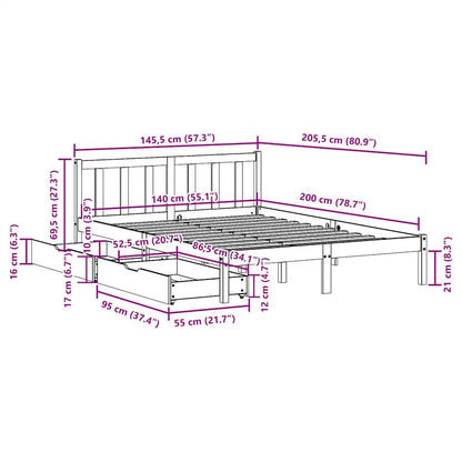 Bed Frame without Mattress 140x200 cm Solid Wood Pine