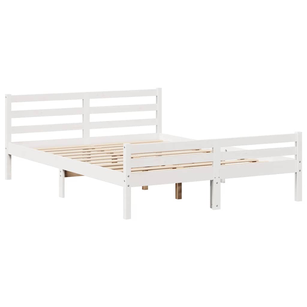 Bed Frame without Mattress White 150x200 cm King Size Solid Wood Pine